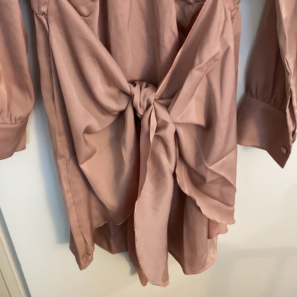 BTFBM Amazon, Dusty Rose, Casual Long Sleeve, wrap tie front, Mini dress Size, M - Picture 7 of 13